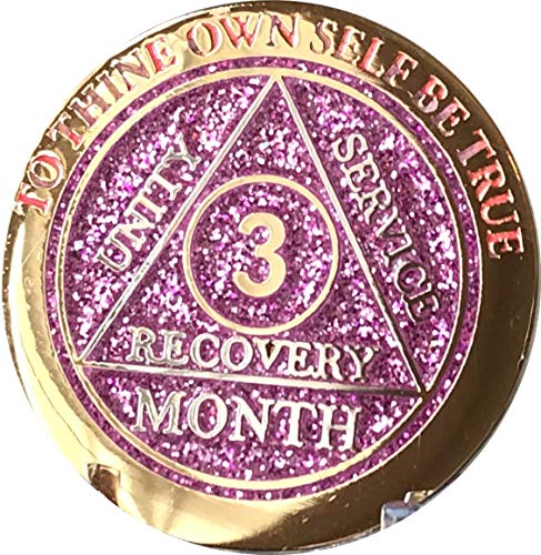 RecoveryChip 3 Month AA Medallion Reflex Pink Glitter Gold and Silver Plated Chip 90 Days - Image 3