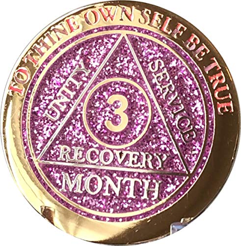 RecoveryChip 3 Month AA Medallion Reflex Pink Glitter Gold and Silver Plated Chip 90 Days - Image 5