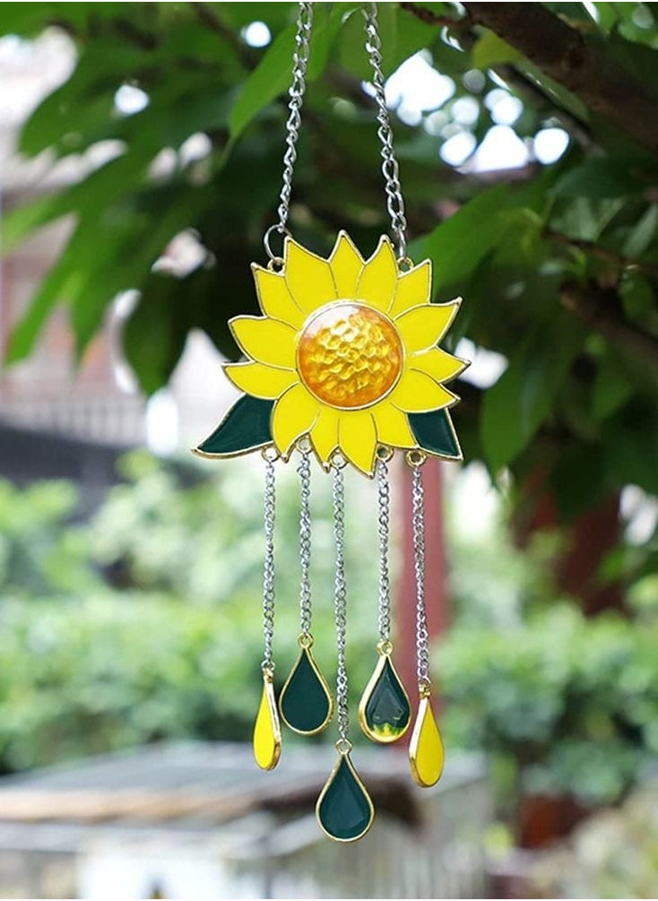 SYOSI Wind Chimes Sunflower Ornaments Stained Glass Window Hanging Flower Pendant Balcony Festival Garden Medieval Art Decoration Gift for Backyard Patio Yard Home  - Image 5