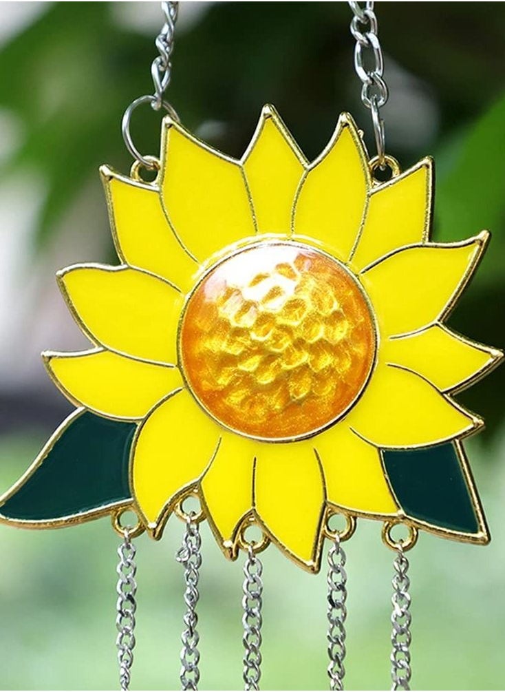 SYOSI Wind Chimes Sunflower Ornaments Stained Glass Window Hanging Flower Pendant Balcony Festival Garden Medieval Art Decoration Gift for Backyard Patio Yard Home  - Image 3