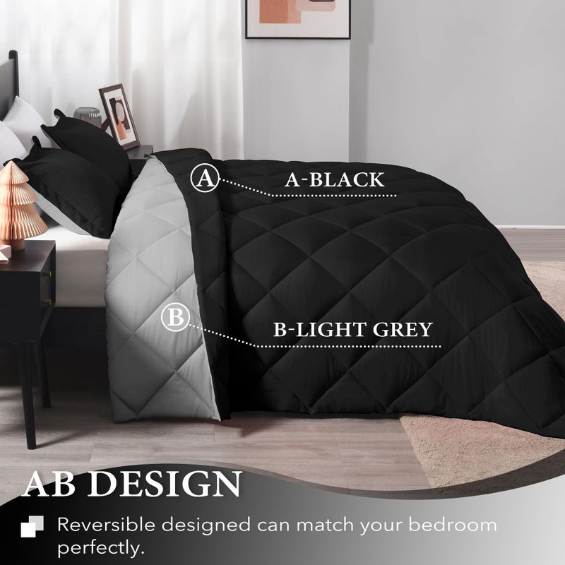 downluxe طقم لحاف داون لوكس كوين - طقم لحاف أسود ورمادي كوين، مجموعات سرير ناعمة لجميع الفصول - 3 قطع - 1 لحاف (88"x92") و 2 غطاء وسادة (20"x26") - Image 4