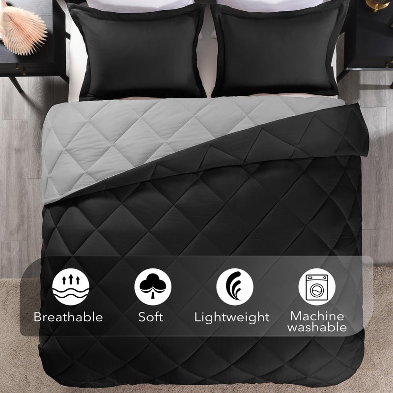 downluxe طقم لحاف داون لوكس كوين - طقم لحاف أسود ورمادي كوين، مجموعات سرير ناعمة لجميع الفصول - 3 قطع - 1 لحاف (88"x92") و 2 غطاء وسادة (20"x26") - Image 5