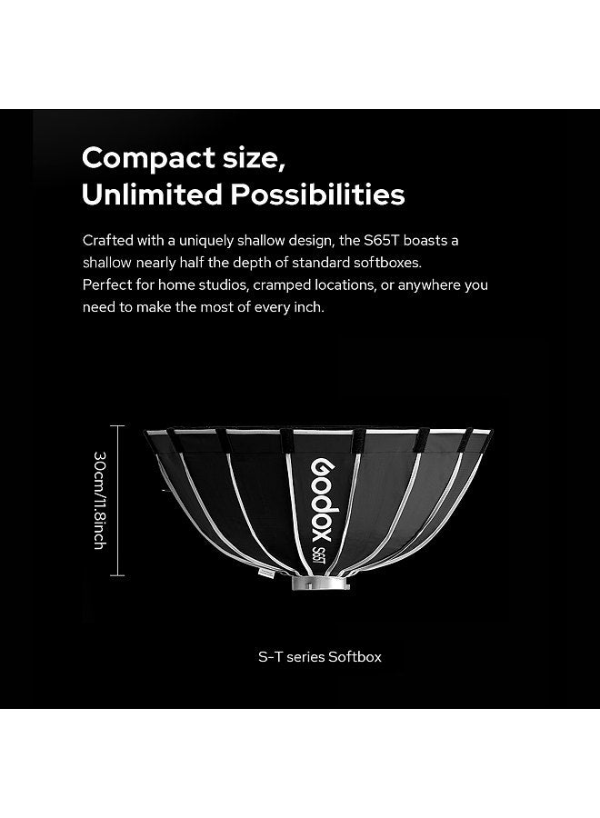 S65T 65cm/25.6in Quick Release Umbrella Softbox Professional Foldable Softbox with Standard Bowen Mount & Diffusers for Photography Studio Photography Portrait Live Stream