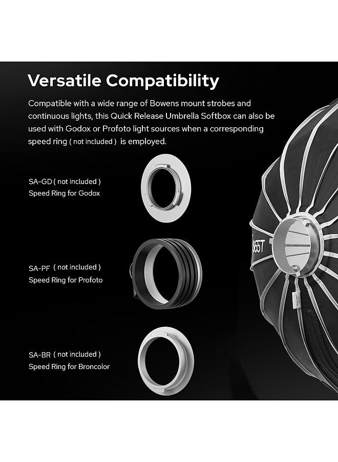 S65T 65cm/25.6in Quick Release Umbrella Softbox Professional Foldable Softbox with Standard Bowen Mount & Diffusers for Photography Studio Photography Portrait Live Stream
