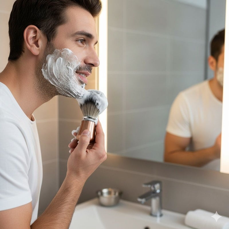 Men Beard Brush with Soft Nylon Bristles Aluminum Handle Gentle Facial Cleansing Foaming Shaving Brush for Home Use Model SV629 - Image 1
