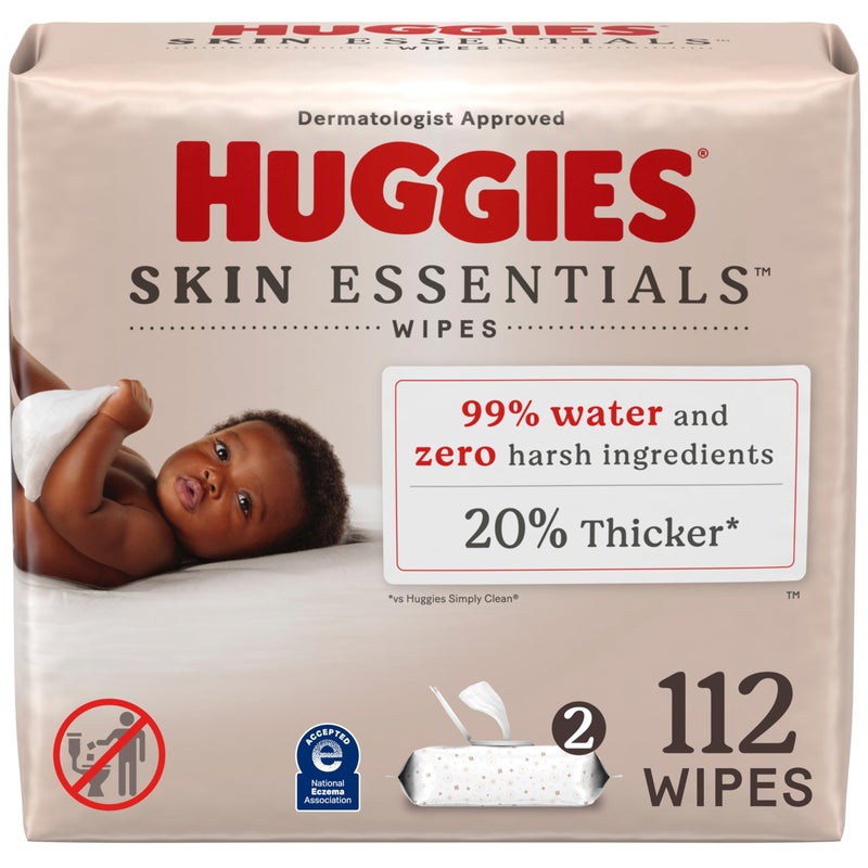 HUGGIES Huggies Skin Essentials Baby Wipes Hypoallergenic 99 Water 2 Flip Top Packs 112 Wipes Total