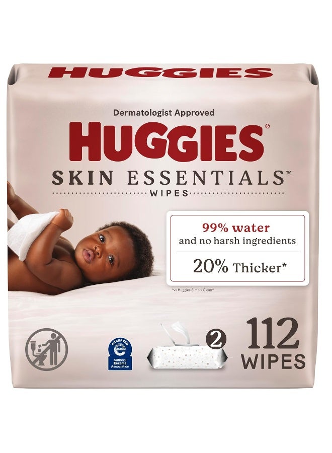 Huggies Skin Essentials Baby Wipes, Hypoallergenic, 99% Water, 2 Flip Top Packs (112 Wipes Total) - Image 1