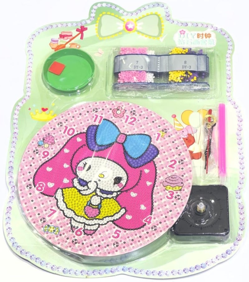 Kids DIY Clock Kit with Cartoon Design, Pink Wall Clock Making Set with Decorative Crystals and Accessories