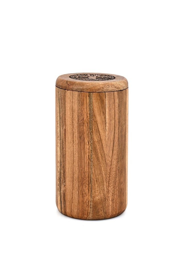 Mahasu Food Jars & Canisters Acacia Wood Wooden Food Storage Jars Tree Of Life Engraved on Lid for Keeping Cookies, Coffee, Flour, Sugar, Rice (4.5" x 4.5" x 6") - Image 2