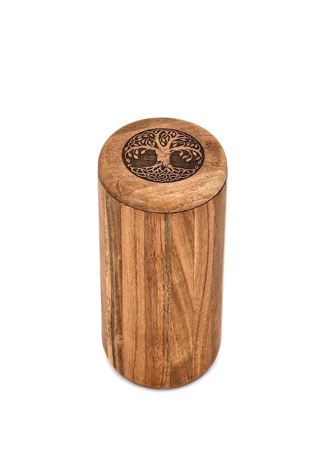 Mahasu Food Jars & Canisters Acacia Wood Wooden Food Storage Jars Tree Of Life Engraved on Lid for Keeping Cookies, Coffee, Flour, Sugar, Rice (4.5" x 4.5" x 6") - Image 1