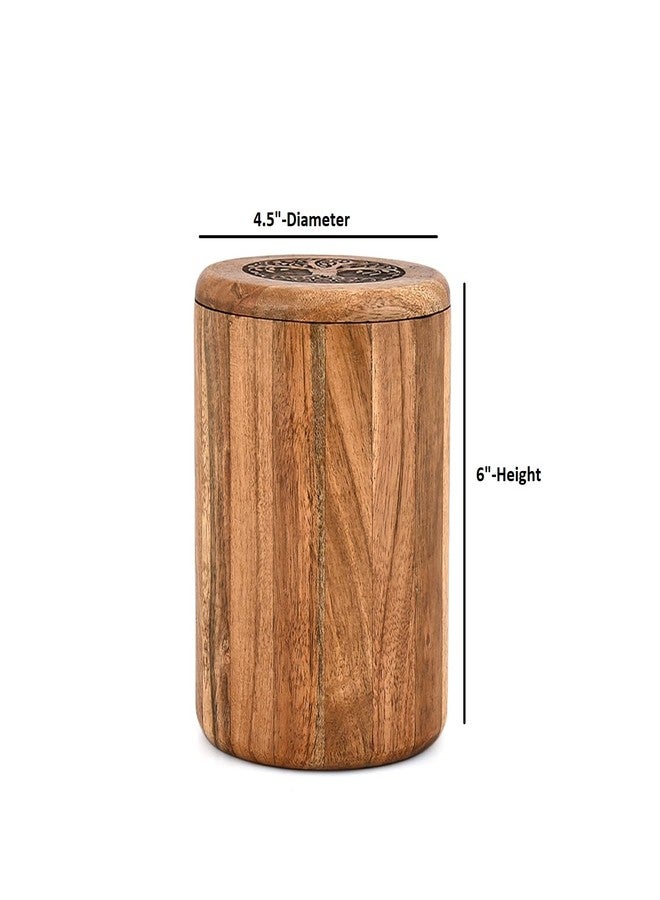Mahasu Food Jars & Canisters Acacia Wood Wooden Food Storage Jars Tree Of Life Engraved on Lid for Keeping Cookies, Coffee, Flour, Sugar, Rice (4.5" x 4.5" x 6") - Image 5