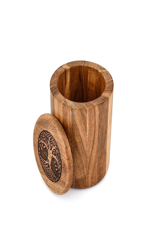 Mahasu Food Jars & Canisters Acacia Wood Wooden Food Storage Jars Tree Of Life Engraved on Lid for Keeping Cookies, Coffee, Flour, Sugar, Rice (4.5" x 4.5" x 6") - Image 3
