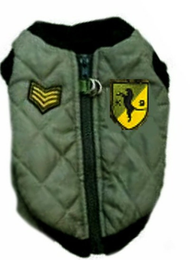 يو أيه أر أو أن إي سترة للحيوانات الأليفة، مقاس كبير، مبطنة باللون الأخضر مع رقع