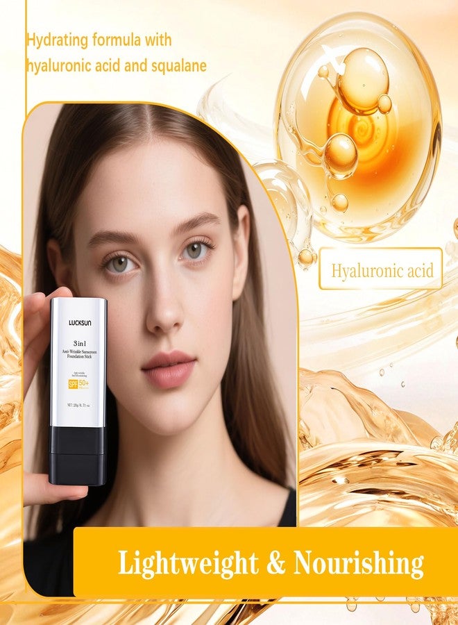 DIMOT 3 في 1 - عصا أساس فاخرة مضادة للتجاعيد SPF 50+ مع فرشاة، عصا أساس مرطبة غير لزجة، حجم سفر واقي شمس للوجه والجسم، لون متوسط، 1.42 أونصة سائلة - Image 3