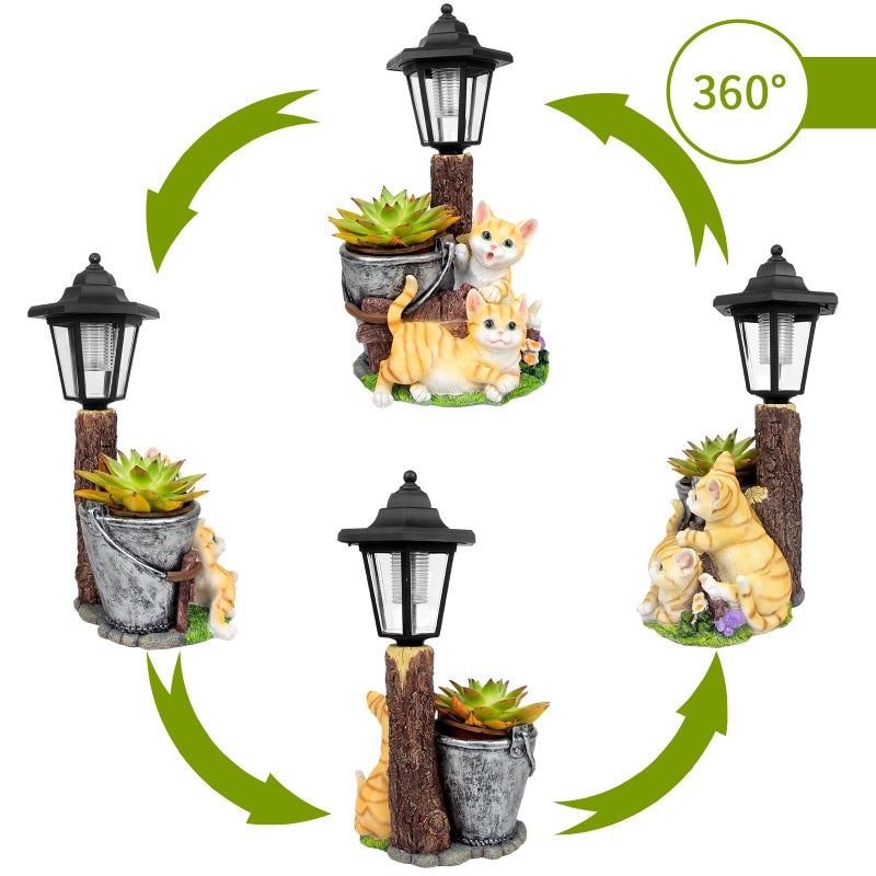 YEPOTUE Solar Cat Outdoor Statues, Garden Sculptures with Flowerpot Decor & Solar Lantern for Yard Art Lawn Ornaments Porch Patio Balcony - Idea Gifts for Women Mom Grandma - Image 2