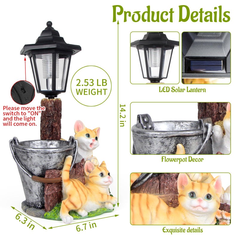 YEPOTUE Solar Cat Outdoor Statues, Garden Sculptures with Flowerpot Decor & Solar Lantern for Yard Art Lawn Ornaments Porch Patio Balcony - Idea Gifts for Women Mom Grandma - Image 3