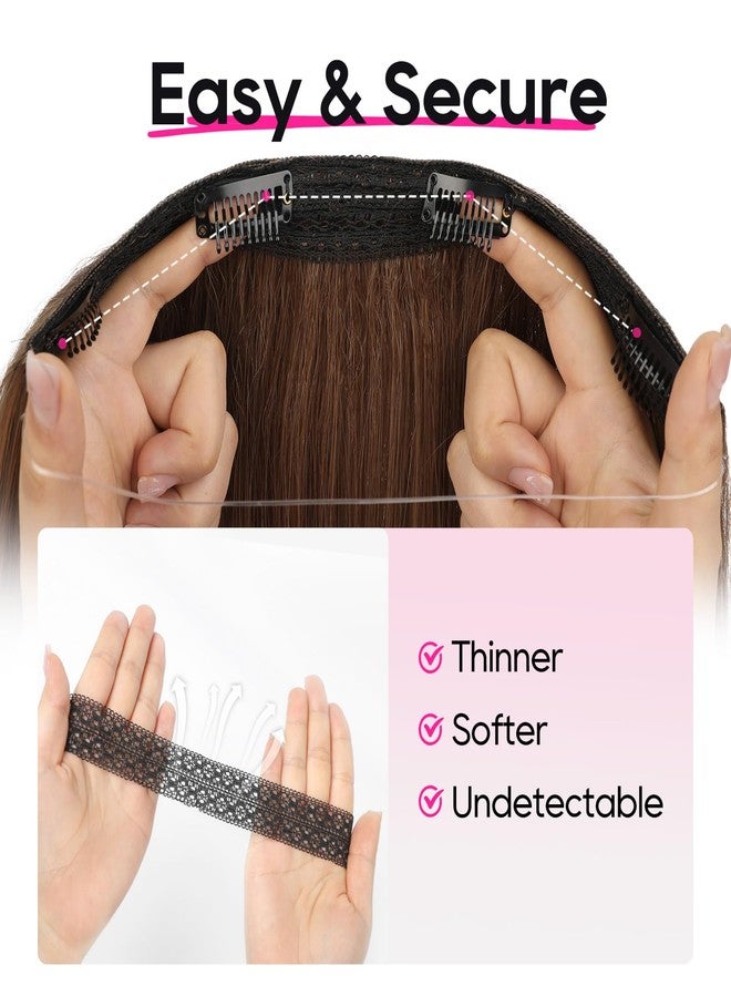 REECHO 12" Invisible Wire Hair Extensions with Thinner Softer Lace Weft Adjustable Size Removable Secure Clips in Short Straight Secret Hairpiece for Women - Chocolate Brown - Image 4