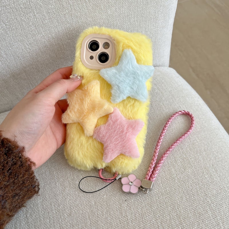 Yellow Plush Phone Case With Bracelet For IPhone 16 Plus - Image 2