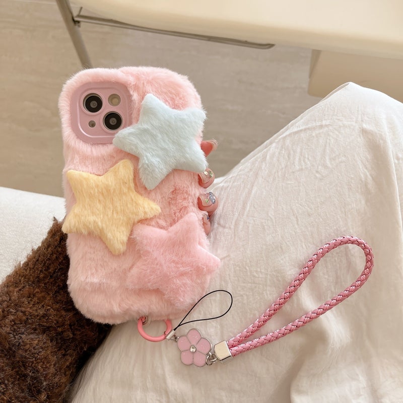 Yellow Plush Phone Case With Bracelet For IPhone 16 Plus - Image 4