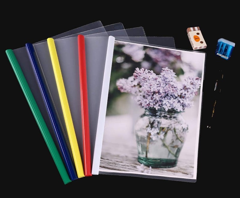 ANG Plastic Strip File Folder for Document Sliding Bar Report Covers,30 Sheet Capacity, Transparent Resume Presentation File Folders Organizer Binder for A4 Size Paper Patti File (Multicolor, 20) - Image 3