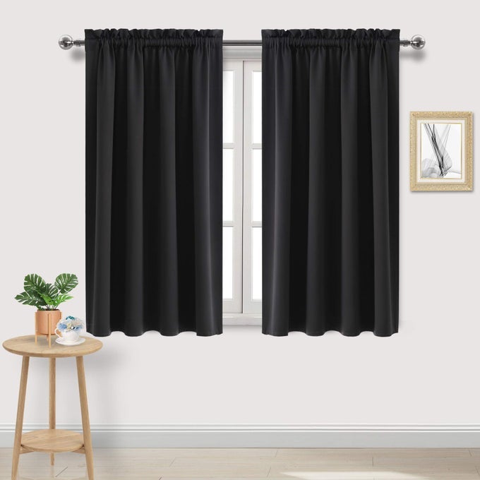Blackout Curtains Room Darkening Thermal Insulated Bedroom Curtains Window Curtain Panels 52 x 54 inches Long Set of 2 Black Rod Pocket Drapes