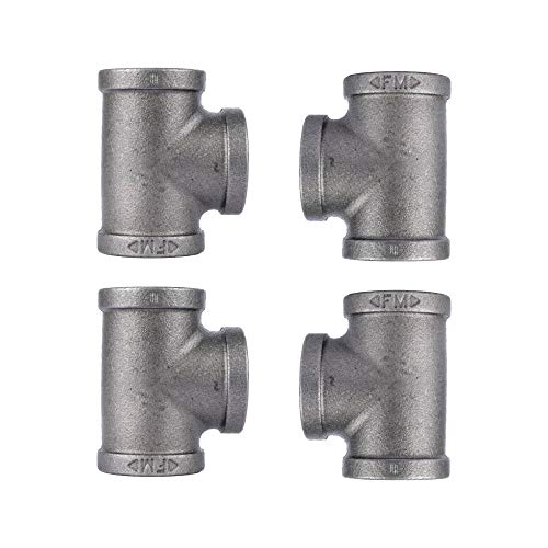 PIPE DECOR تجهيزات أنابيب ديكور 1" تي، عبوة 4، حديد قابل للتشكيل، تناسب أنابيب ومواسير الصلب الأسود بقطر 1 بوصة، لبناء أثاث ورفوف صناعية عتيقة بتقنية DIY - Image 1