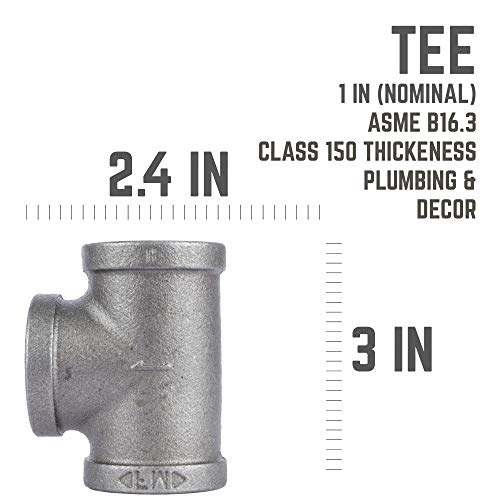 PIPE DECOR تجهيزات أنابيب ديكور 1" تي، عبوة 4، حديد قابل للتشكيل، تناسب أنابيب ومواسير الصلب الأسود بقطر 1 بوصة، لبناء أثاث ورفوف صناعية عتيقة بتقنية DIY - Image 2
