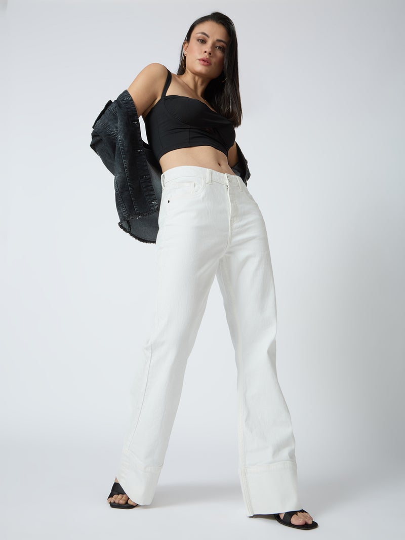 globus Globus Women Cotton Stretch Solid Mid-Rise Wide Bottom Hem Bootcut Jeans  - Image 1