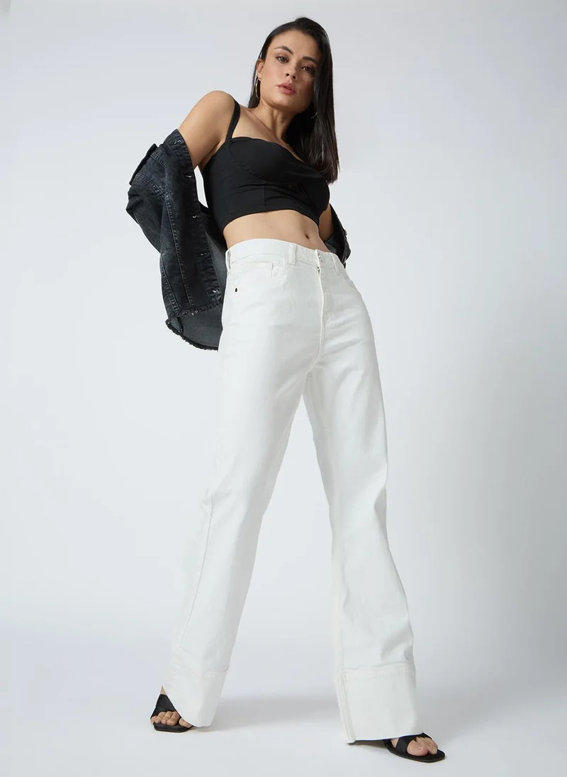 جلو باص جينز نسائي قطن مطاطي بقصة واسعة من الأسفل