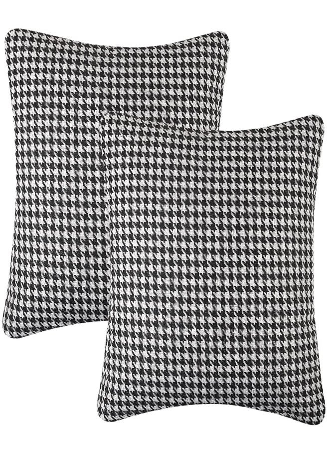 Yeiotsy 2pcs Houndstooth Throw Pillow Covers Geometric Cushion Case for Couch Sofa Bed and Chair Made of Cotton and Linen (18 X 18 Inches, Black) - Image 1