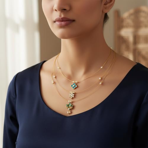 skLazo Invisible Chain with Stone Necklace for Women – Elegant & Lightweight Jewellery for Work, Functions | Versatile & Stylish Accessories for Girls (SK03-1) - Image 4