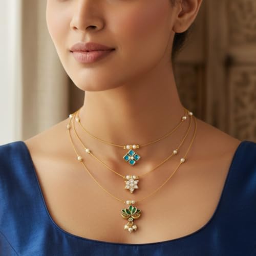 skLazo Invisible Chain with Stone Necklace for Women – Elegant & Lightweight Jewellery for Work, Functions | Versatile & Stylish Accessories for Girls (SK03-1) - Image 2