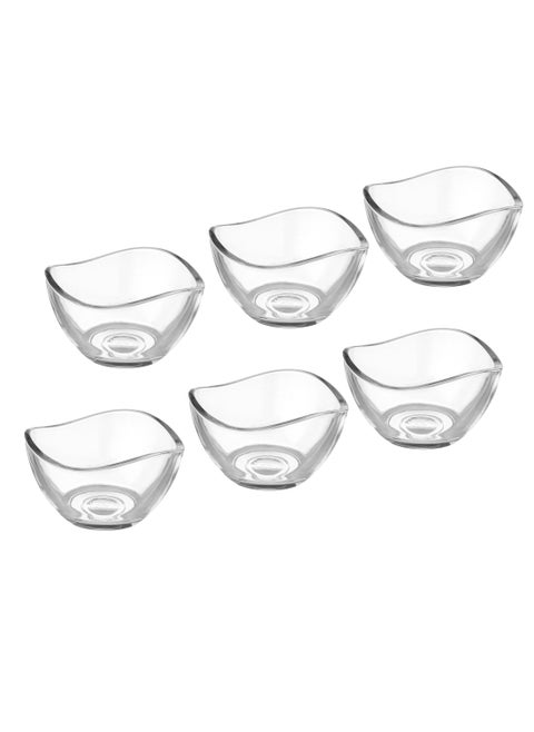 A Set Of 6 Small Glass Bowls For Sauces And Spices Multi-Use Clear Squared Size 7X4 Cm