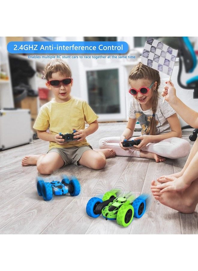 Hamdol - Remote Control Car For Boys 612 Year Old Double Sided 360°Rotating 4Wd Rc Cars With Headlights 2.4Ghz Electric Race Stunt Toy Car Rechargeable Toy Cars For Boys Girls Birthday (Blue&Green) - Image 1