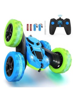 Remote Control Car For Boys 612 Year Old Double Sided 360°Rotating 4Wd Rc Cars With Headlights 2.4Ghz Electric Race Stunt Toy Car Rechargeable Toy Cars For Boys Girls Birthday (Blue&Green)