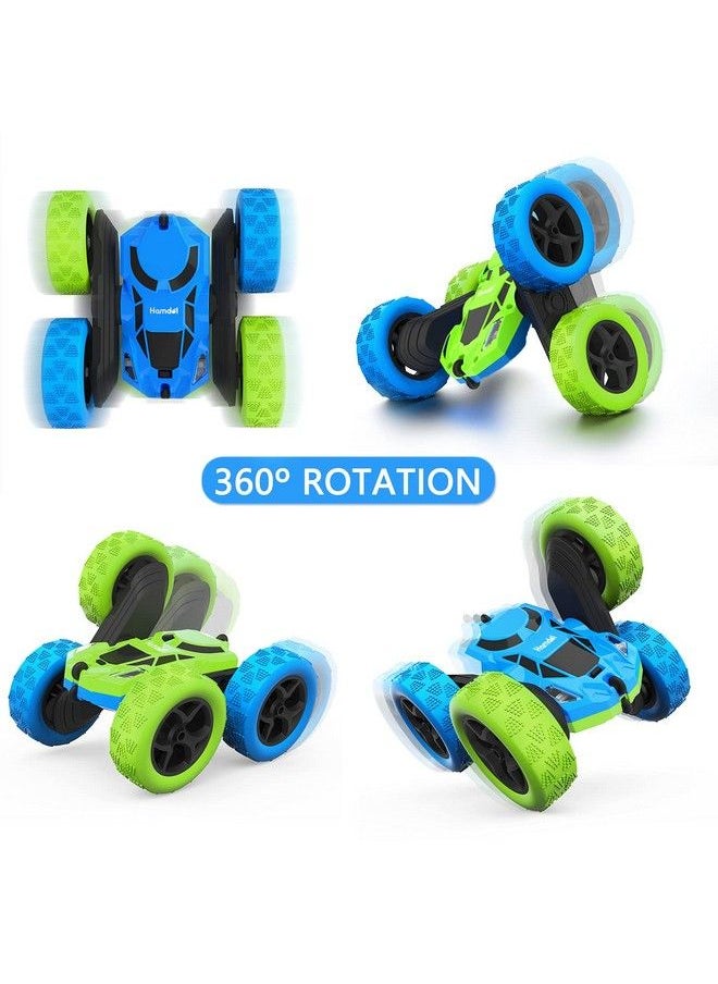 Hamdol - Remote Control Car For Boys 612 Year Old Double Sided 360°Rotating 4Wd Rc Cars With Headlights 2.4Ghz Electric Race Stunt Toy Car Rechargeable Toy Cars For Boys Girls Birthday (Blue&Green) - Image 1