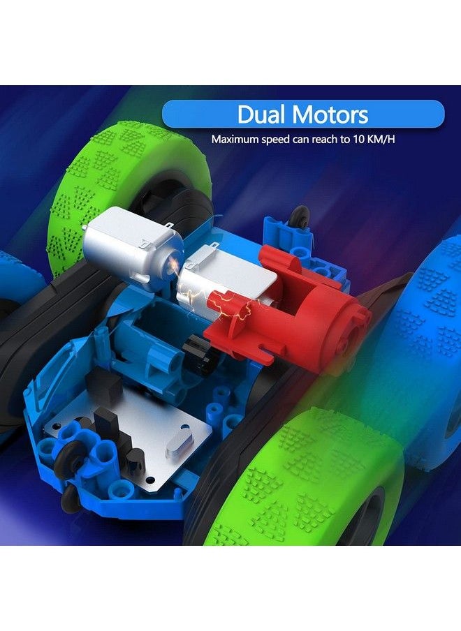 Hamdol - Remote Control Car For Boys 612 Year Old Double Sided 360°Rotating 4Wd Rc Cars With Headlights 2.4Ghz Electric Race Stunt Toy Car Rechargeable Toy Cars For Boys Girls Birthday (Blue&Green) - Image 1