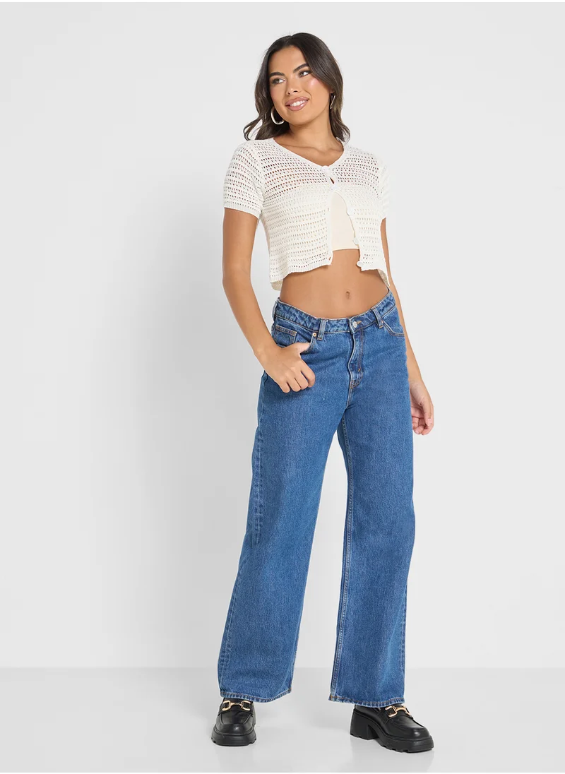 Ginger Knitted Crochet Buttoned Down Top