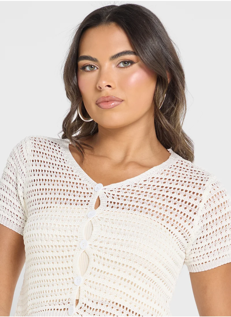 Ginger Knitted Crochet Buttoned Down Top