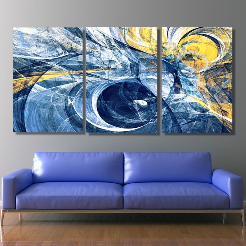 Marktna Three modern-designed canvas panels with a hollow frame, measuring (90×40), three pieces - Image 1