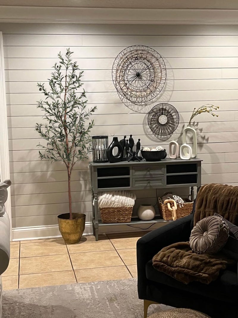 Aveyas 7ft Artificial Olive Tree for Home Decor, 7 Feet Large Faux Plant Fake Skinny Silk Trees with Black Olivo for Indoor Outdoor House Living Room Office (7 ft Tall) - Image 4