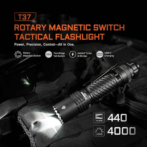 ACEBEAM T37 EDC Tactical 5 Modes Rotary Magnetic Switch Flashlight Rechargeable, 4000 High Lumens 440M Long Range Flashlight, Two-Stage Tail Switch Pocket LED Flashlight, Super Bright Flash Light - Image 2