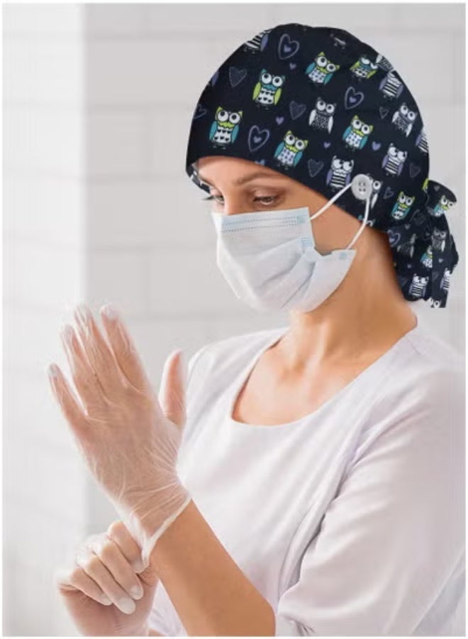 TLAXCA 4-pack surgical caps for long hair, operating room nurse hats for female dental dentists, adjustable elastic nursing caps with ons and sweat-absorbing bands, fluffy cotton hats, surgical caps for women - Image 4