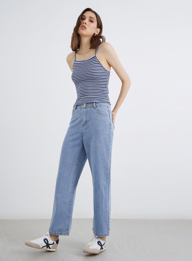 Take Two Striped Cross Back Strappy Knitted Top - Image 2