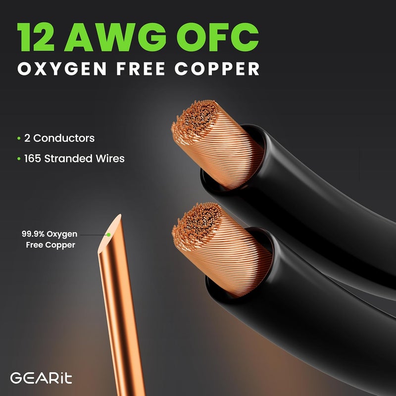 GearIT 12AWG Speaker Cable Wire with Gold-Plated Banana Tip Plugs (6 Feet) in-Wall CL2 Rated, Heavy Duty Braided, 99.9% Oxygen-Free Copper (OFC) - Black, 6ft - Image 3