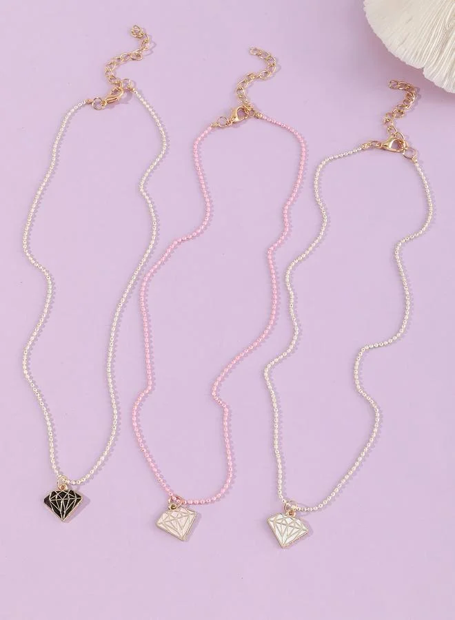 Take Two Pack of 3 - Girls Multi-Color Diamond Pendant Necklaces