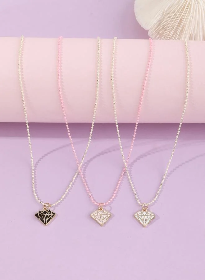 Take Two Pack of 3 - Girls Multi-Color Diamond Pendant Necklaces