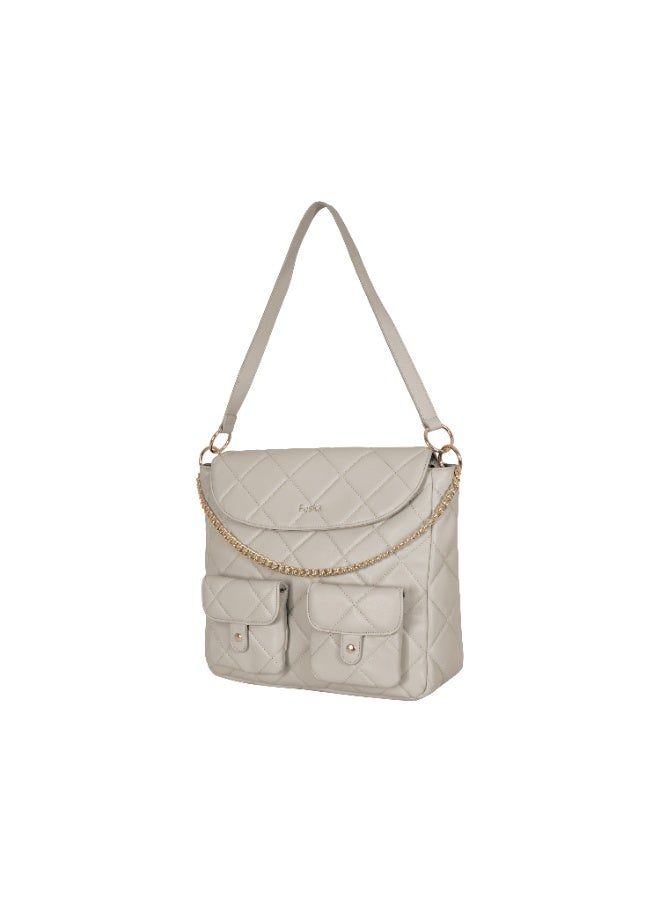 Foska Women's Large Tote & Shoulder Bag - Smooth PU Leather - White Grey - 33x30 cm - Image 2