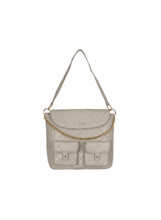 Foska Women's Large Tote & Shoulder Bag - Smooth PU Leather - White Grey - 33x30 cm - Image 1