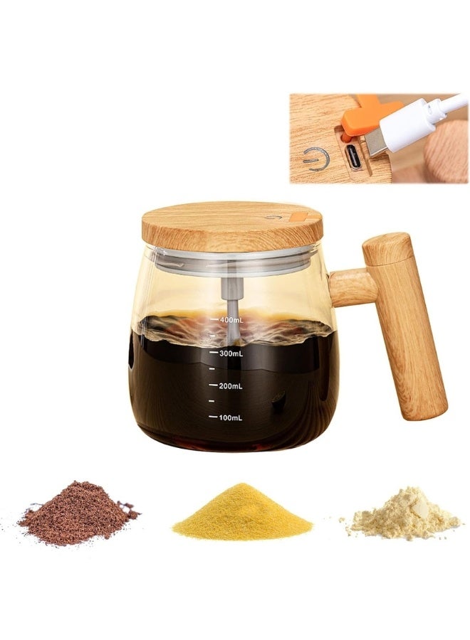 كوب ذاتي التحريك سعة 400 مل – كوب خلط كهربائي عالي السرعة قابل لإعادة الشحن بمنفذ USB، مصنوع من زجاج البوروسيليكات، مثالي للقهوة والحليب ومسحوق البروتين في المنزل والمكتب والسفر - Image 1